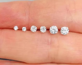 Sterling Silver Cubic Zirconia Stud Earrings Set, Three Pairs