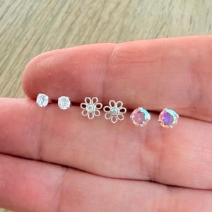 925 Sterling Silver Stud Earrings Set of Three Gift Women Kids Girls