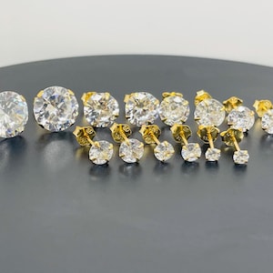 Gold Earrings Stud Earring Round Gold Plated One Pair