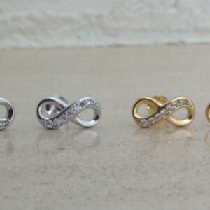 925 Sterling Silver Infinity earrings studs Gold Rose Gold