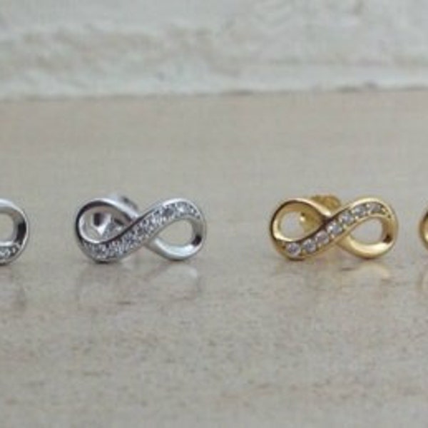 925 Sterling Silver Infinity earrings studs Gold Rose Gold