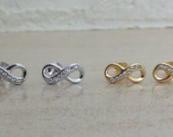 925 Sterling Silver Infinity earrings studs Gold Rose Gold