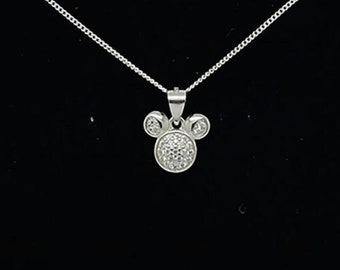 925 Sterling Silver Mickey Mouse Necklace Gift Boxed Solid Silver