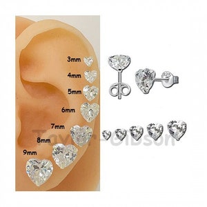 925 Sterling Silver Heart Clear Earrings Studs Tiny Small Large - One Pair