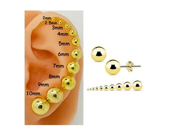 Gold Ball Stud Earrings Vermeil Fast Shipping