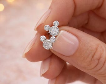 Sterling Silver Mickey Mouse Stud Earrings: Cubic Zirconia Gift S925