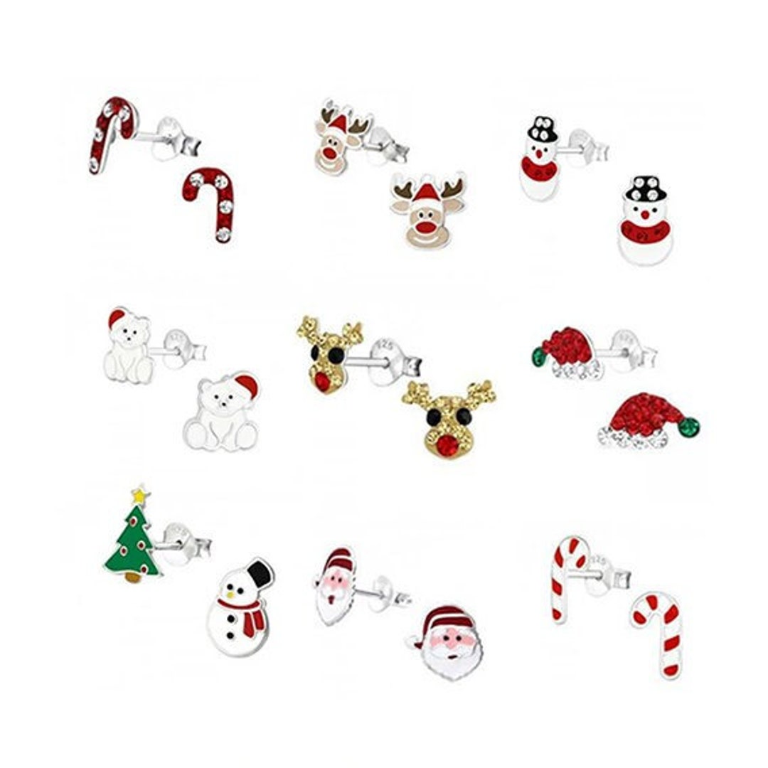 925 Sterling Silver Christmas Earrings Studs Santa Reindeer - Etsy UK