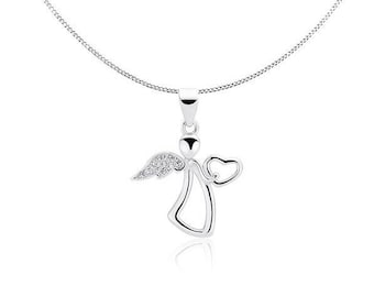 925 Sterling Silver Angel Necklace Cubic Zirconia Gift Boxed Girls Women