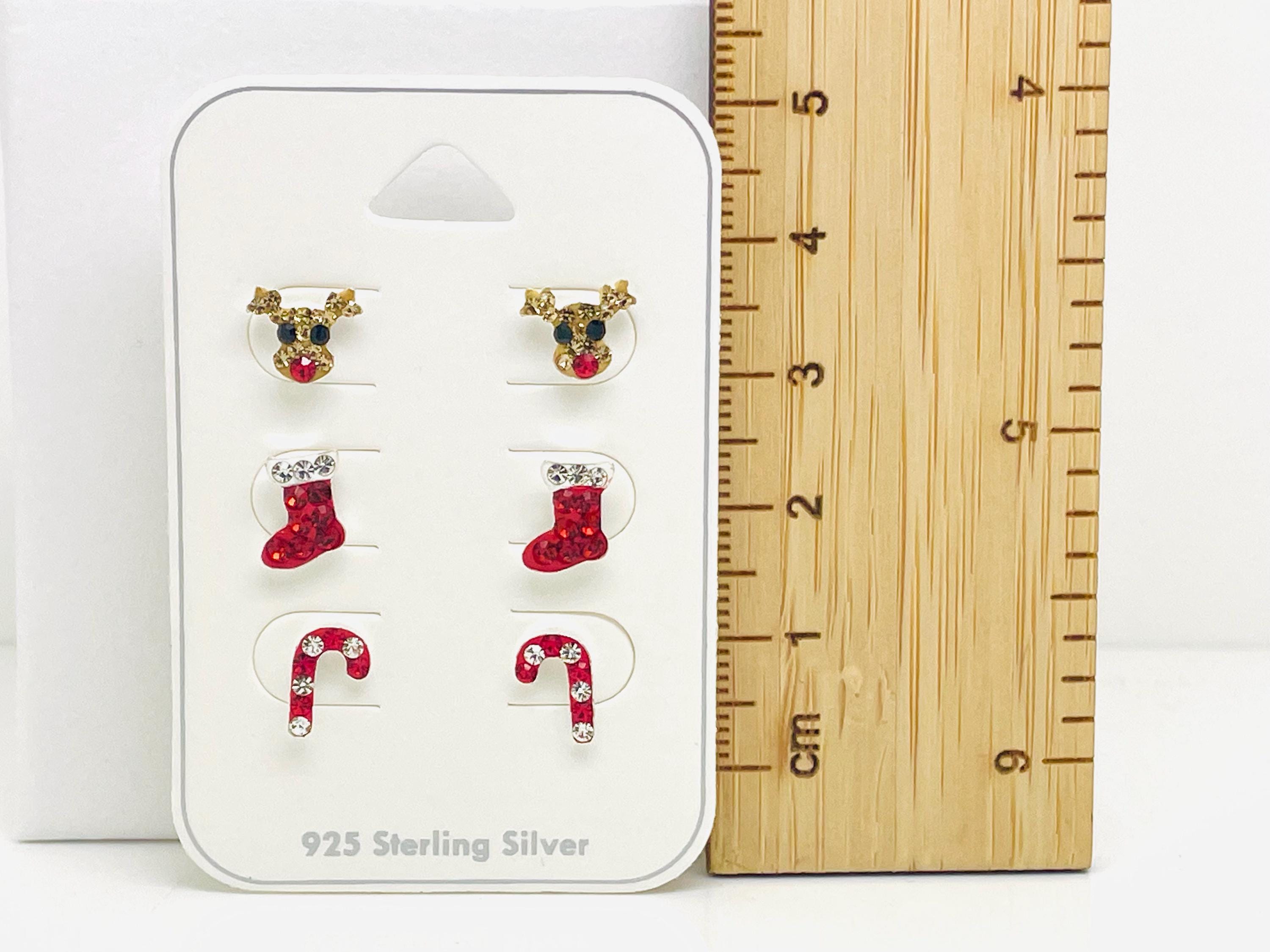 925 Sterling Silver Chirstmas Earrings Studs One Pair or Set of Three Gift Women Kids Girls