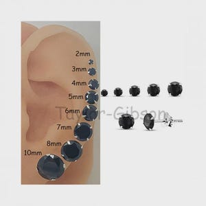 925 Sterling Silver Round Black Earrings Studs Tiny Small Large One Pair