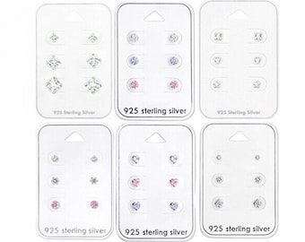 925 Sterling Silver Tiny Small Earrings Studs Set of Three Gift Women Kids Girls