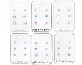 925 Sterling Silver Tiny Small Earrings Studs Set of Three Gift Women Kids Girls