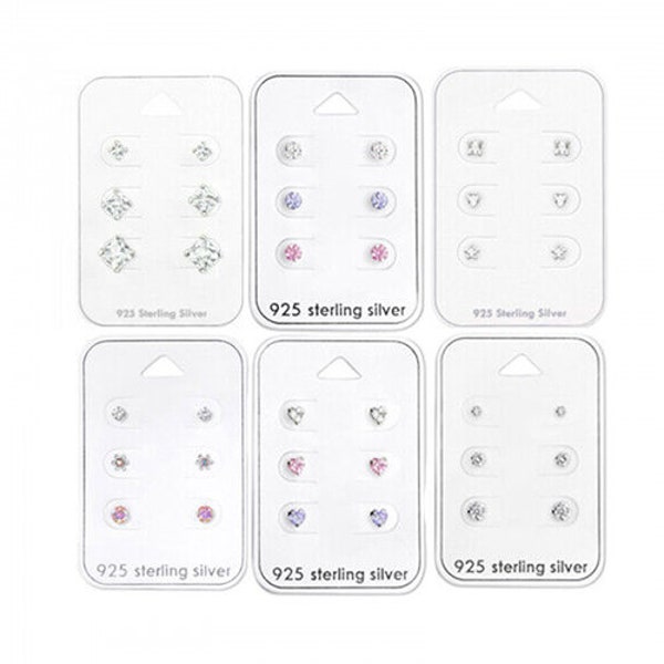 925 Sterling Silver Tiny Small Earrings Studs Set of Three Gift Women Kids Girls