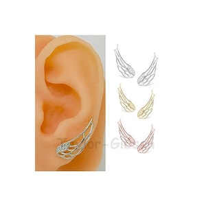 925 Sterling Silver Angel Wings Earrings Crawler Climber Gold Rose Gold