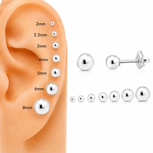 Sterling Silver Ball Stud Earrings: 925 Solid Silver, Small Sizes