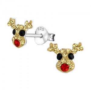 thumbnail image 2 of Sterling Silver Crystal Rudolph Christmas Earrings For Ladies & Girls - 925 Silver Studs Boxed 2 of 4