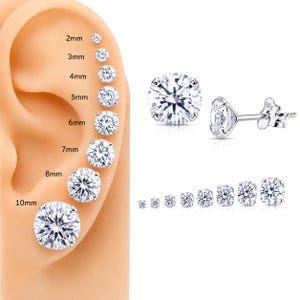キュービックジルコニアスタッドピアス 925スターリングシルバー | ダイヤモンド風スタッドピアス 2mm～10mm | ミニマルな普段使いピアス