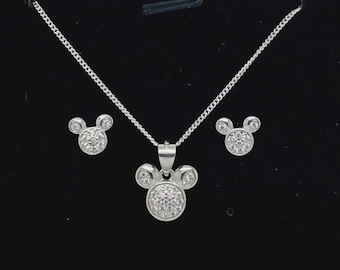 Conjunto de collar y pendientes de Mickey Mouse en plata de ley 925, en caja de regalo.