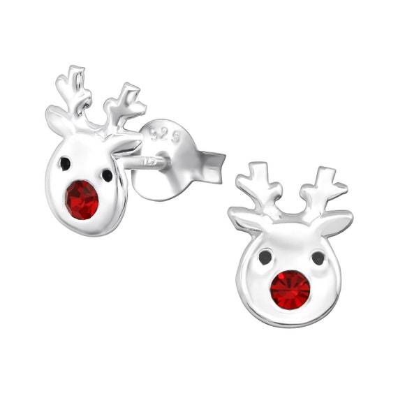 925 Sterling Silver Father Christmas Santa Christmas Tree Star Stud Earrings 