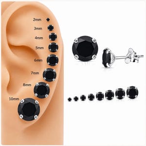 Pendientes de botón de circonita cúbica negra en plata de ley / Pendientes de circonita cúbica con corte de diamante / Pendientes minimalistas / 2 mm–10 mm / Regalo para ella