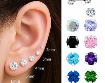 925 Sterling Silver Round Earrings Studs Tiny Small One Pair
