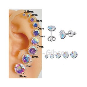 Clous d'oreilles aurore boréale en argent sterling, zircons cubiques