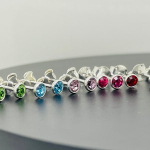 925 Sterling Silver Birthstone Earrings Studs 3mm Tiny Small One Pair - Gift Boxed