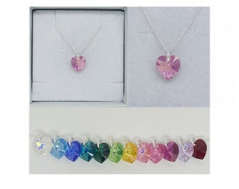 925 Sterling Silver Heart Necklace Crystal Aurora Borealis Tiny Small Gift Boxed