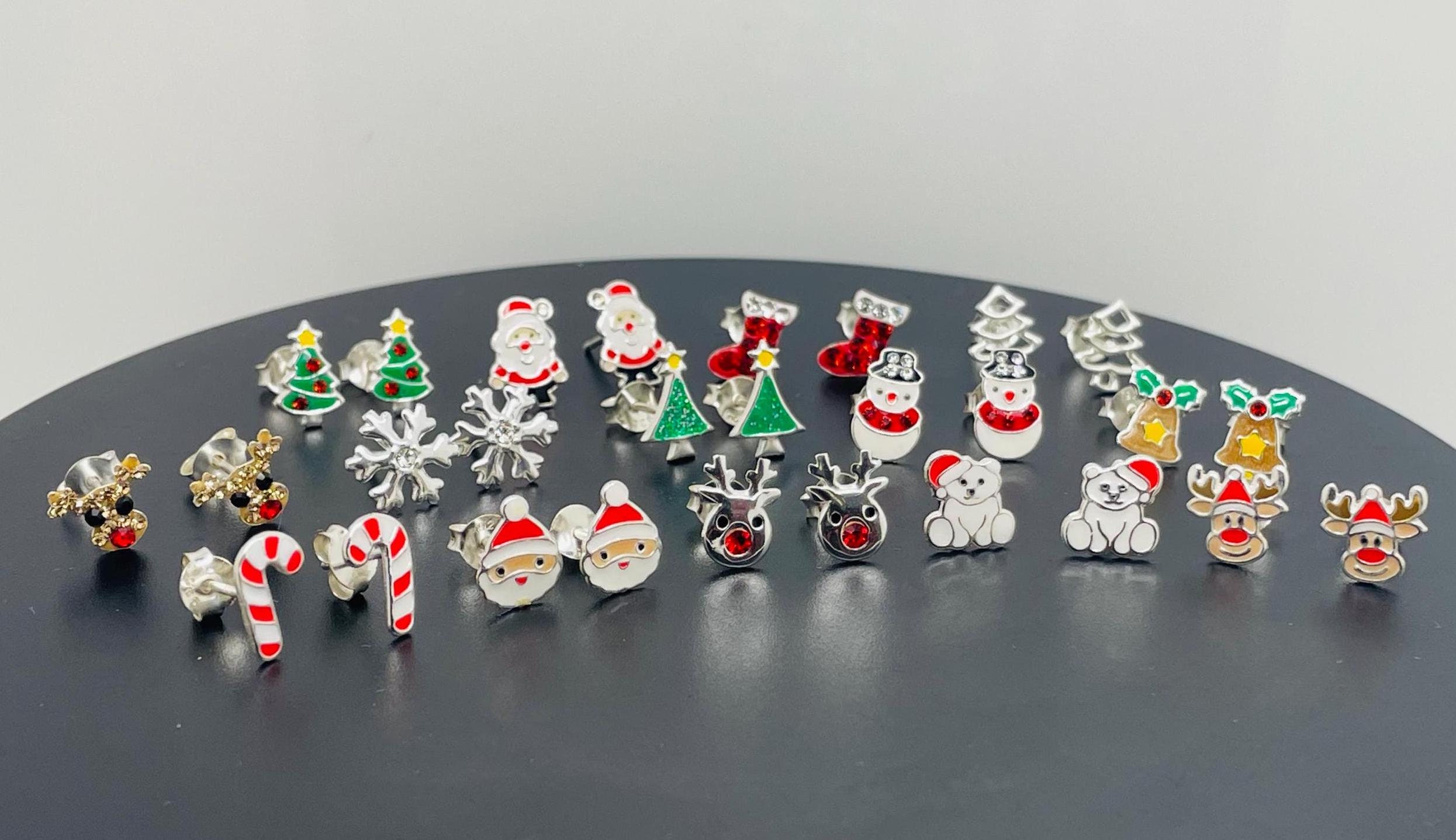 925 Sterling Silver Chirstmas Earrings Studs One Pair or Set of Three Gift Women Kids Girls