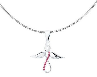 925 Sterling Silver Angel Necklace Cubic Zirconia Gift Boxed Girls Women