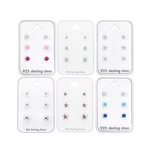 925 Sterling Silver Tiny Small Earrings Studs Set of Three Gift Women Kids Girls