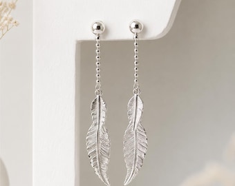 Oorbellen met een veertje van 925 sterling zilver, hangende veertjes, zilveren oorbellen met draadsluiting, boho sieraden, cadeau voor haar