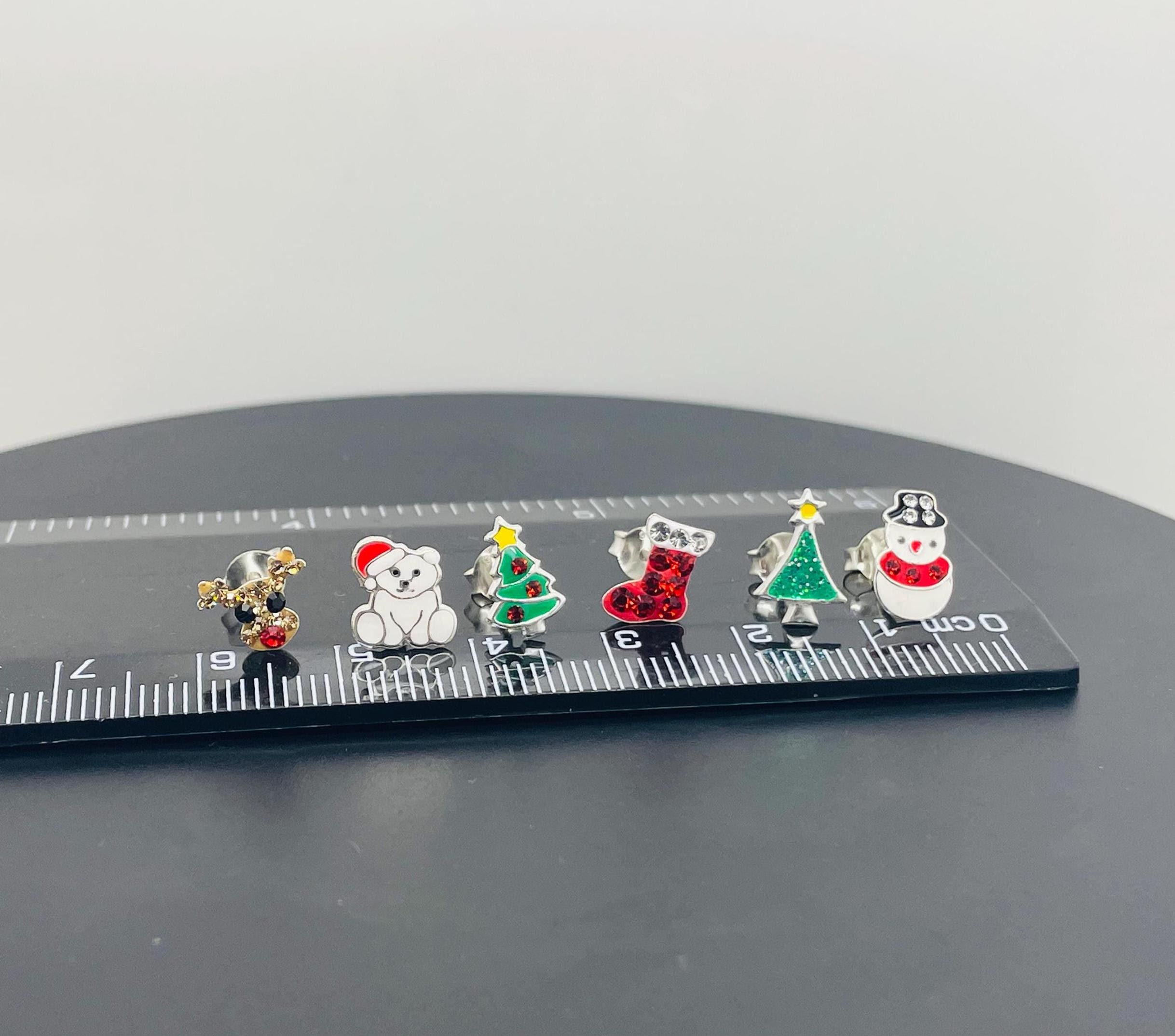 925 Sterling Silver Chirstmas Earrings Studs One Pair or Set of Three Gift Women Kids Girls