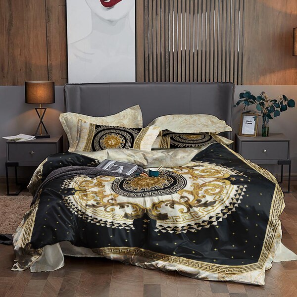 Silk Bedding set Baroque Eccentric Personalised design • 4 pcs set • Reversible design • AU, EU, USA, queen, king