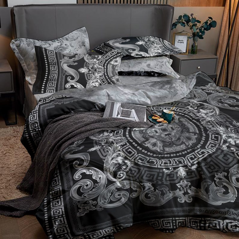Baroque Eccentric Personalised Blacksilver Bedding Set Etsy