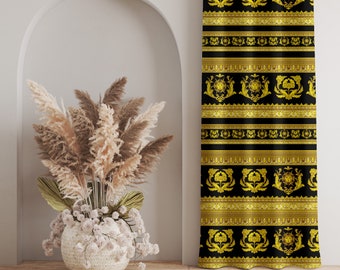 Curtains 2 PCS SET gold-black baroque or greek style romantic design • your LOGO • room curtains  • home decor