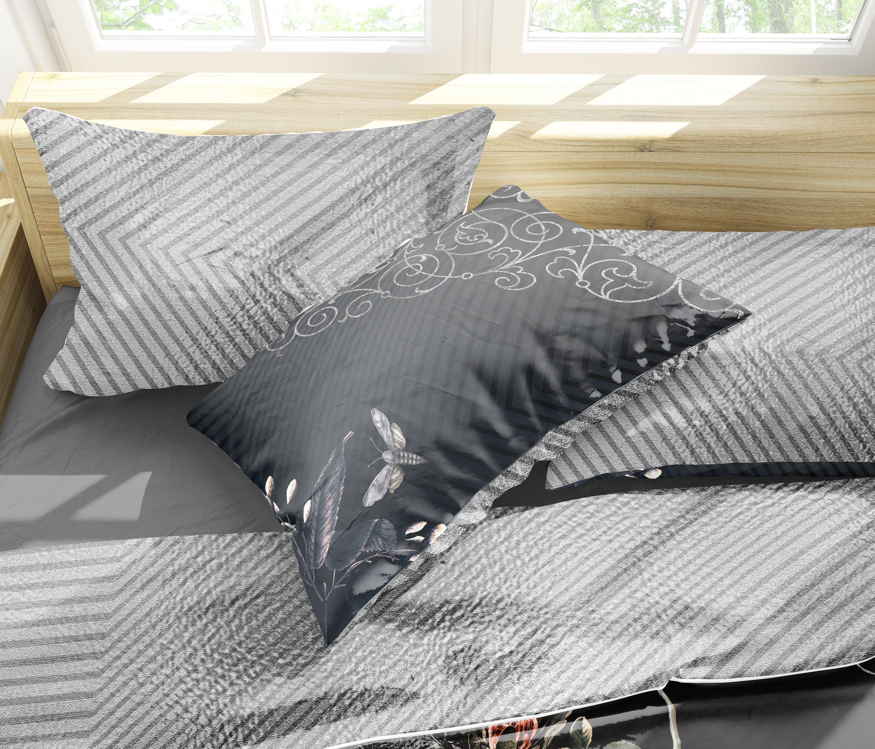 Galaxy Bettwäsche Set - Bunte Sterne & Bull Schädel Design M Größe