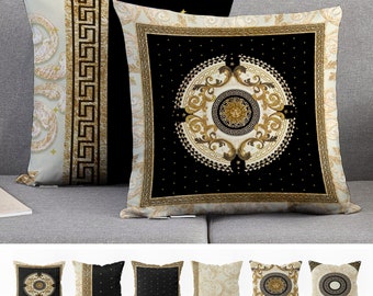 Fundas de almohada exclusivas con diseño barroco retro dorado y negro • Regalo artístico • Decoración de sala de estar • funda de almohada • 16x16, 18x18, 20x20, 22x22, 31x31