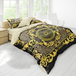 Baroque Eccentric Personalised Black-Gold animal pattern Bedding set • Reversible design • Cotton • polyester • silk • queen, king