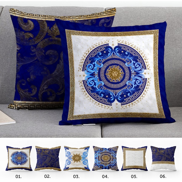 Exclusive Baroque Retro Gold-Blue design Pillow Covers • Art Gift • Living Room Decor • pillow cover • 16x16, 18x18, 20x20, 22x22, 31x31