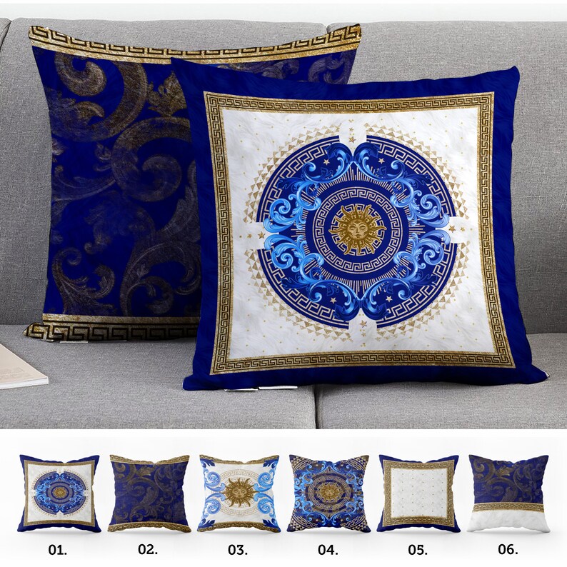 Exclusive Baroque Retro Goldblue Design Pillow Covers Art Gift Living