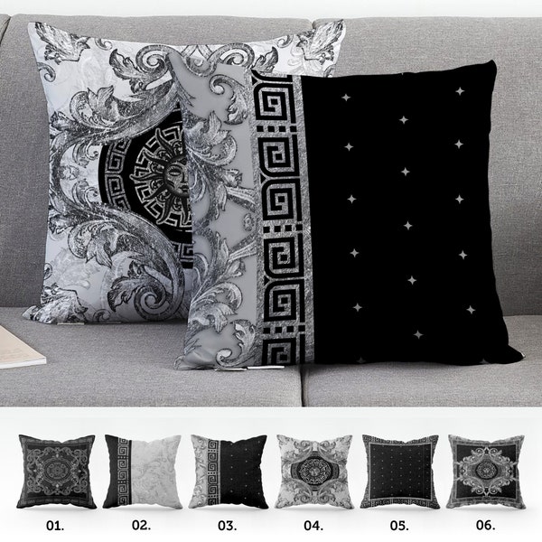 Exclusive Baroque Retro Black- Silver design Pillow Covers • Art Gift • Living Room Decor • pillow cover • 16x16, 18x18, 20x20, 22x22, 31x31