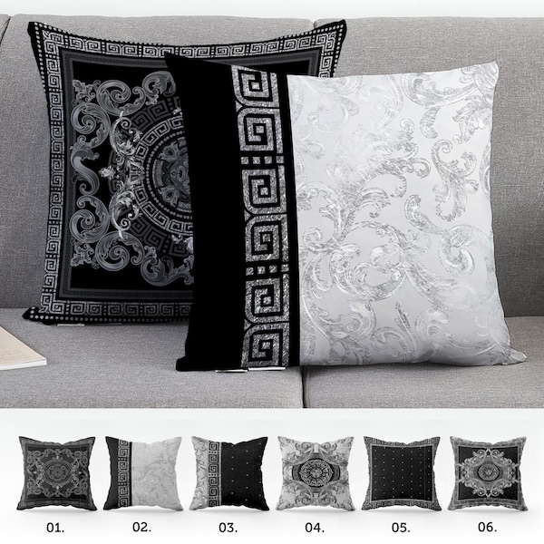 Exclusive Baroque Retro Black- Silver design Pillow Covers • Art Gift • Living Room Decor • pillow cover • 16x16, 18x18, 20x20, 22x22, 31x31