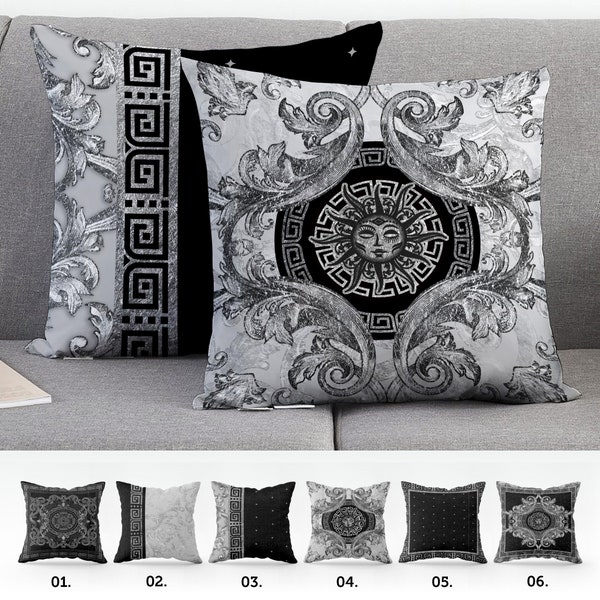 Exclusive Baroque Retro Black- Silver design Pillow Covers • Art Gift • Living Room Decor • pillow cover • 16x16, 18x18, 20x20, 22x22, 31x31