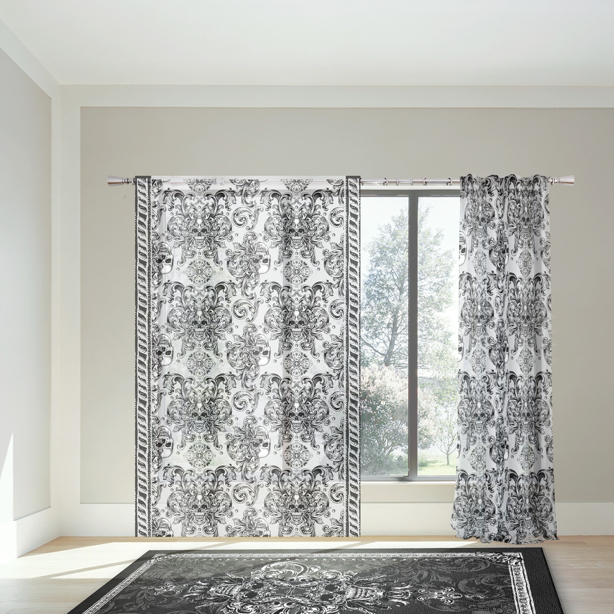 Gothic Scull Design Curtains 2 Panels Set Elegant Window Drapes Vintage Home Decor Curtains for living room Blackout Curtains