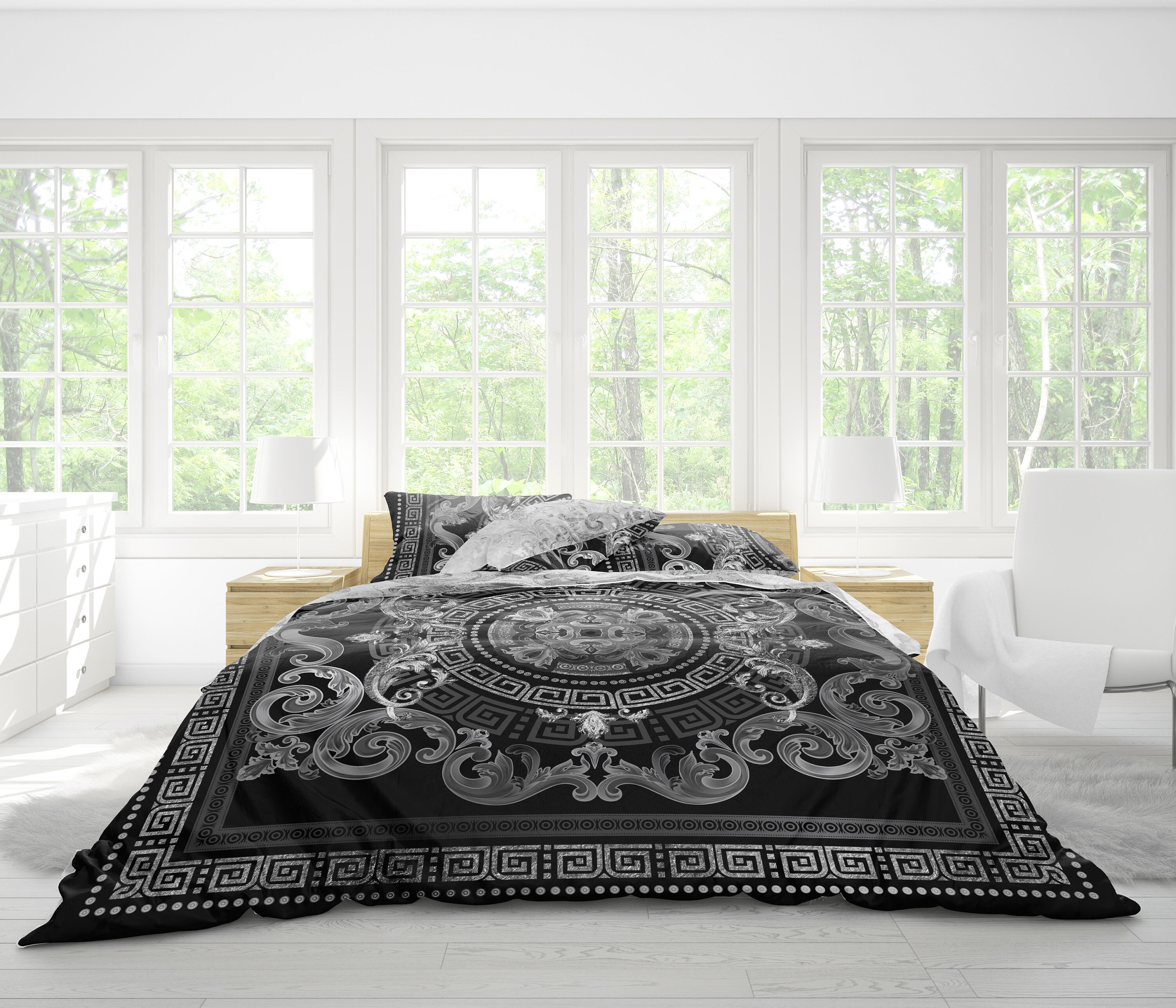 Baroque Eccentric Personalised Blacksilver Bedding Set Reversible