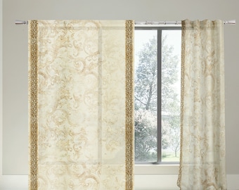 Luxury White and Gold Baroque Curtains 2 Panels Set Elegant Window Drapes Vintage Home Decor Curtains for living room Blackout Curtains