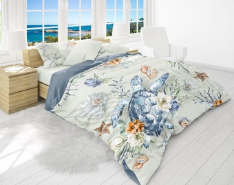 Tropical Coast style sea design Bedding set • reversible design • personalised • cotton o microfiber • AU, EU, USA Queen, King size