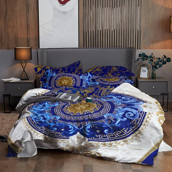 Baroque Eccentric Personalised Blue-White Bedding set • Reversible design • Cotton • microfiber • faux silk • AU, EU, USA, queen, king