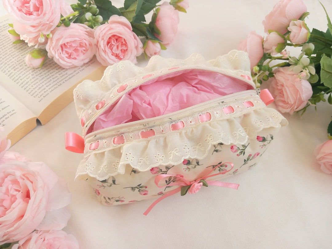 Floral Makeup Bag, Rose Bag, Coquette Cosmetic Bag, Zipper Pouch, Pencil Case, Cute Wash Bag